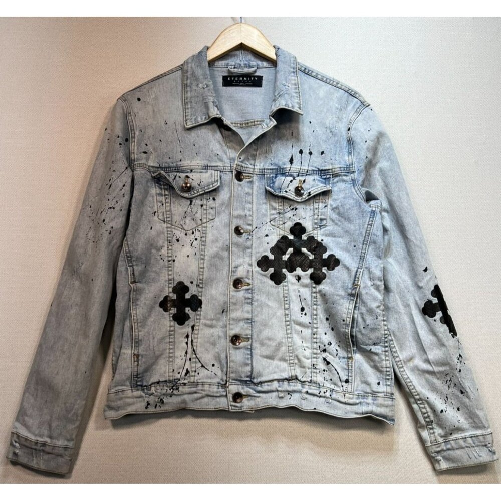 Eternity BC/AD Mens Rad Jean Jacket Stretch Denim Size Small Blue Long Sleeve